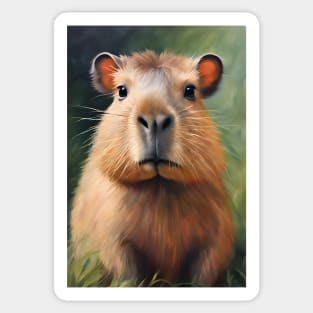 Cute Capybara Face Oil Painting Art Sticker